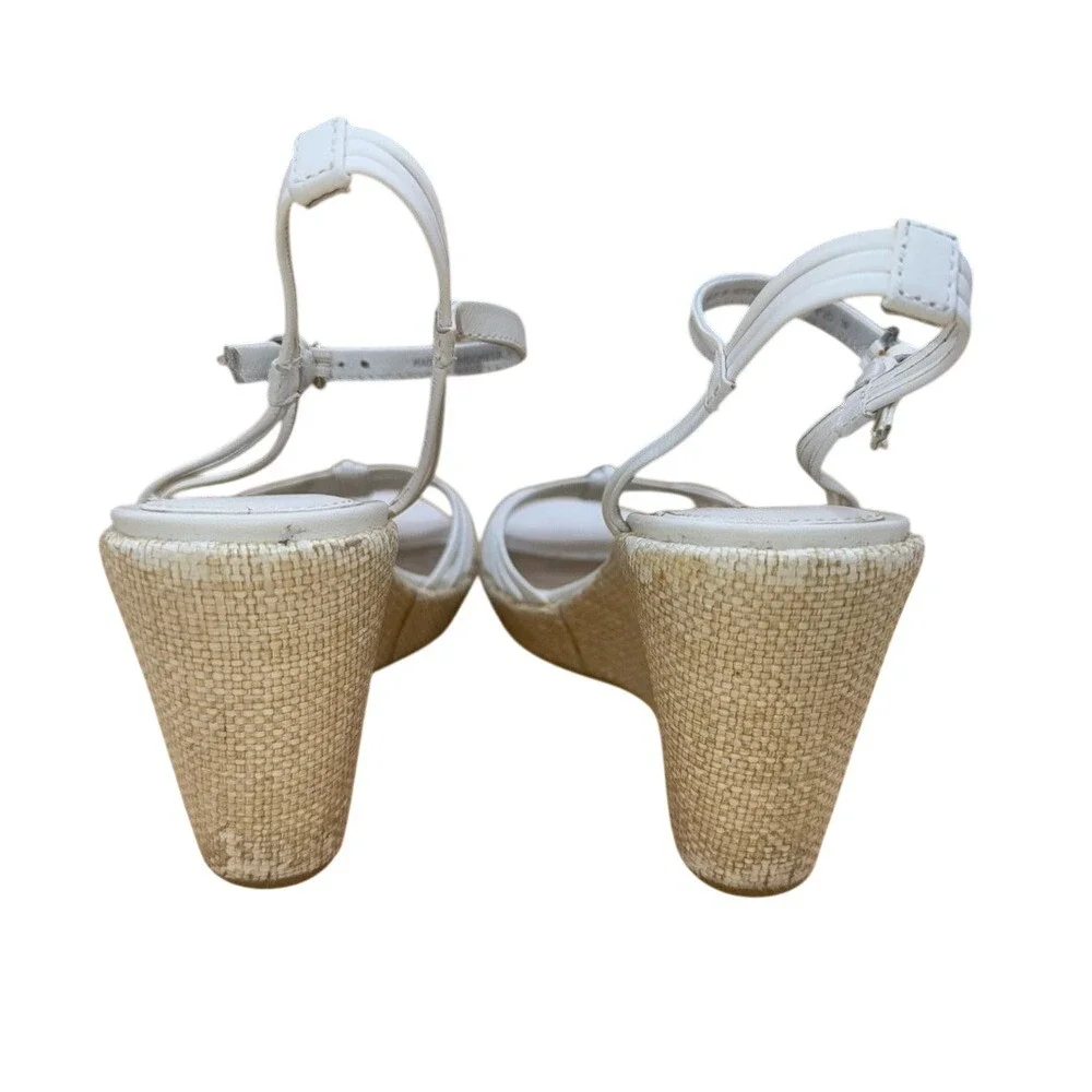 Geox‎ Respira White Leather Wedge Sandals with Rhinestone accent, Women's 6, EUC